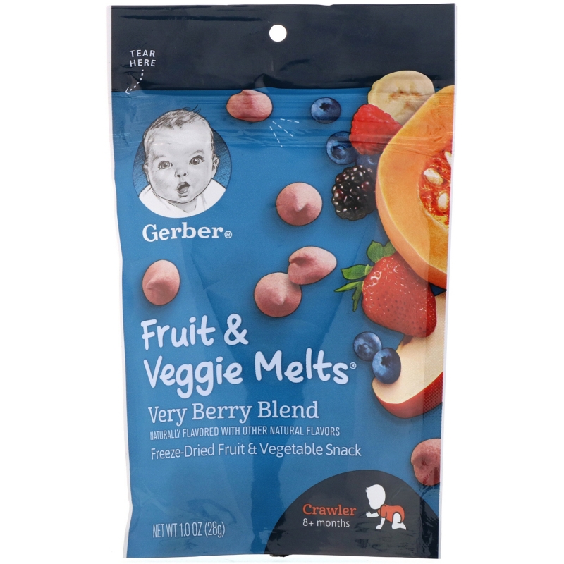 Gerber, Fruit & Veggie Melts, Very Berry Blend, Crawler 8+ Months, 1.0 oz (28 g)