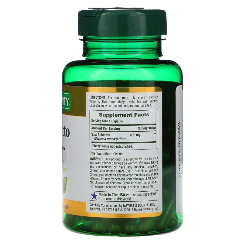 Nature's Bounty, Saw Palmetto, 450 mg, 100 Capsules