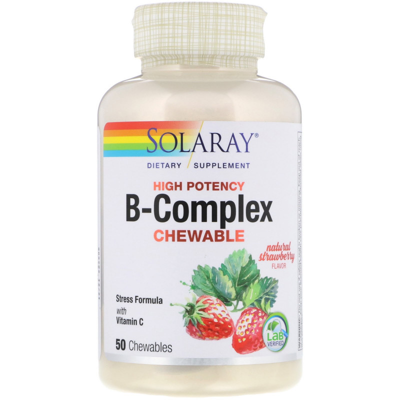 Solaray, High Potency B-Complex Chewable, Natural Strawberry Flavor, 50 Chewables