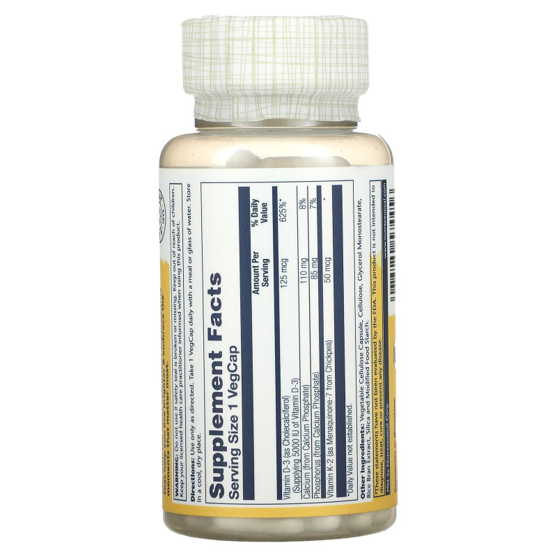 Solaray, Soy-Free Vitamin D-3 + K-2, 120 VegCaps