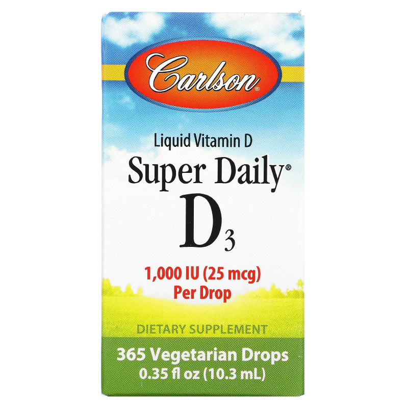 Carlson Labs, Super Daily D3, витамин D3, 1000 МЕ, 0,35 жидкой унции (10,3 мл)