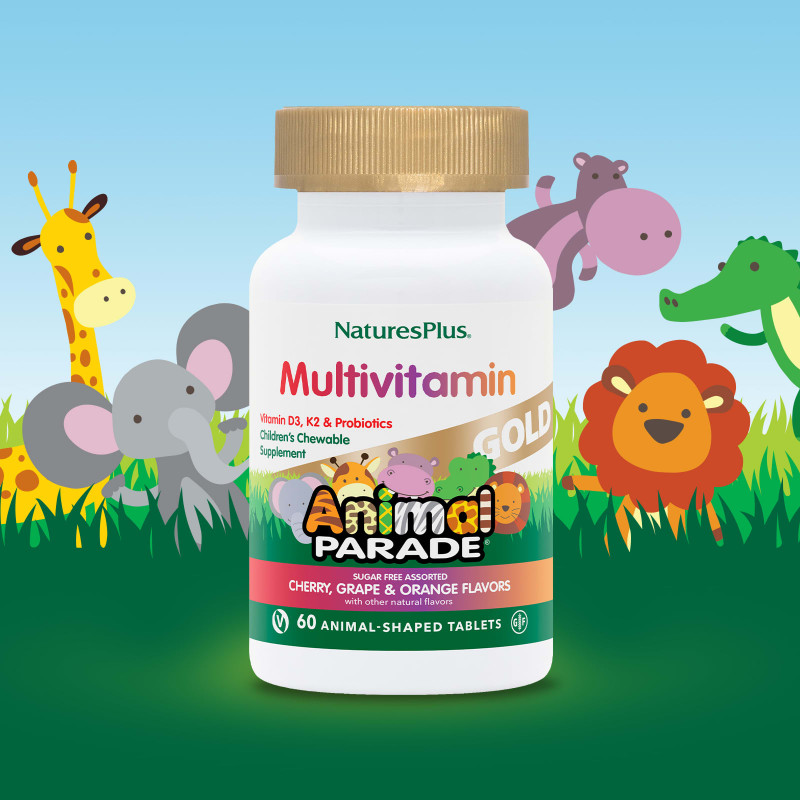 NaturesPlus, Source of Life, Animal Parade Gold, жевательные мультивитамины с микроэлементами для детей, в ассортименте, 60 таблеток в форме животных