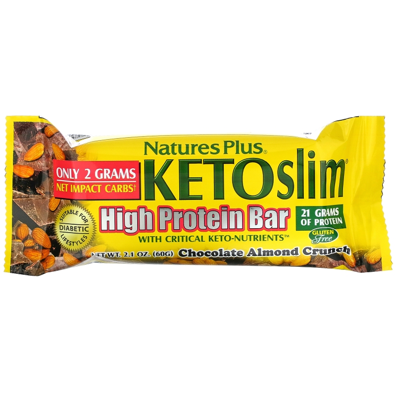 Nature's Plus, KETOslim, батончик с высоким содержанием протеина, шоколад и миндаль, 12 батончиков по 2,1 унции (60 г) каждый