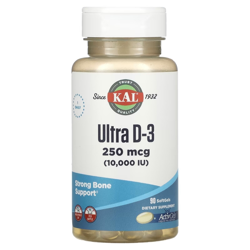 KAL, Ultra D-3, 250 mcg (10,000 IU), 90 Softgels