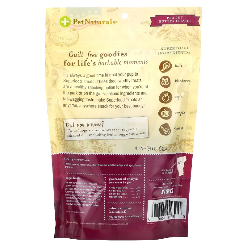 Pet Naturals, Superfood Treats for Dogs, Peanut Butter, 100+ Treats, 7.4 oz (210 g)