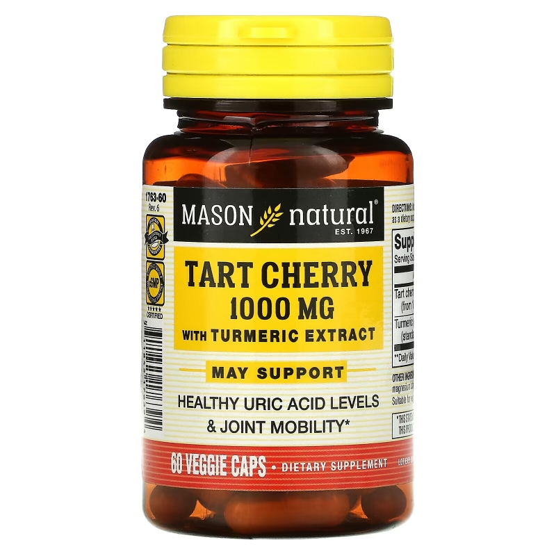 Mason Natural, Tart Cherry with Turmeric Extract, 1,000 mg, 60 Veggie Caps