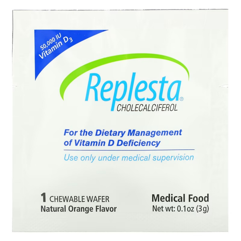 Replesta, Cholecalciferol, Natural Orange, 50,000 IU, 4 Chewable Wafers