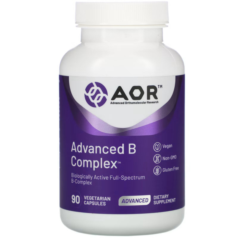 Advanced Orthomolecular Research AOR Продвинутый выпуск улучшенный B-комплекс 90 растительных капсул