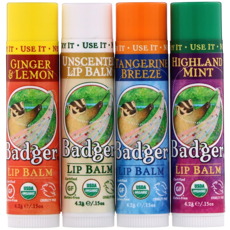 Badger Company Classic Lip Balm Sticks 4 Sticks .15 oz (4.2 g) Each