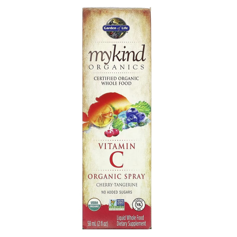 Garden of Life, mykind Organic, Vitamin C Organic Spray, Cherry-Tangerine, 2 fl oz (58 ml)