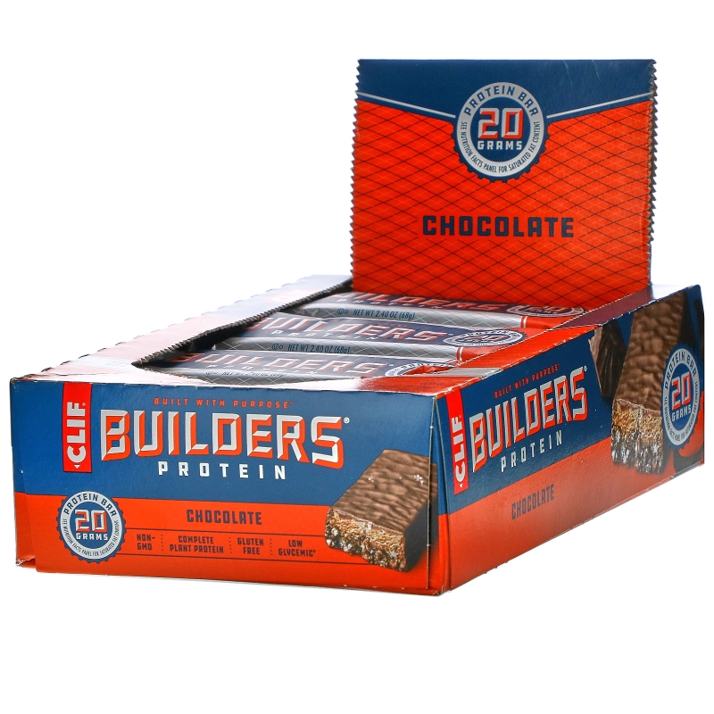 Clif Bar, Протеиновый батончик от Builder, шоколадный, 12 батончиков, по 2,40 унции (68 гр) каждый