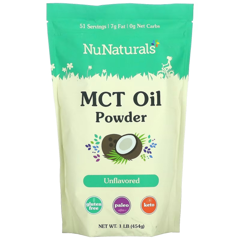 NuNaturals, MCT масло в порошке, без добавок, 454 г (1 фунт)