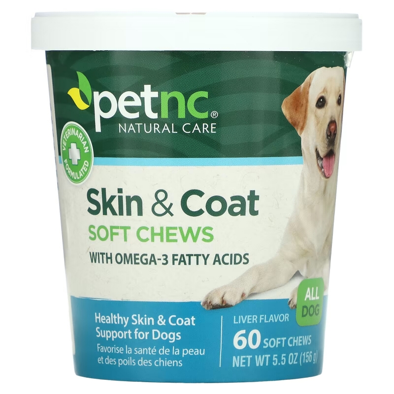 petnc NATURAL CARE, для здоровья кожи и шерсти, со вкусом печени, для всех собак, 60 мягких жевательных таблеток