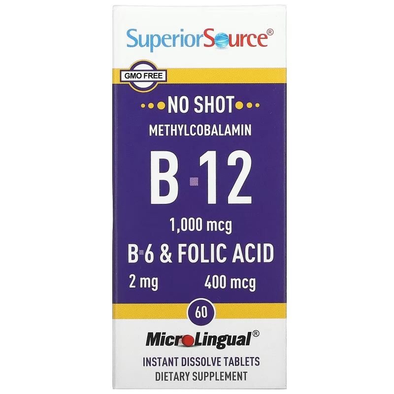 Superior Source, Methylcobalamin B-12, B-6 & Folic Acid, 1,000 mcg, 60 MicroLingual Instant Dissolve Tablets