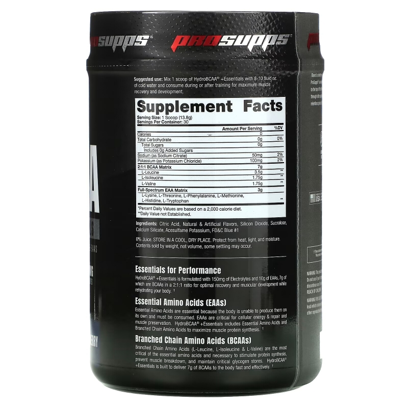 ProSupps, Hydro BCAA +Essentials, Blue Raspberry, 14.6 oz (414 g)