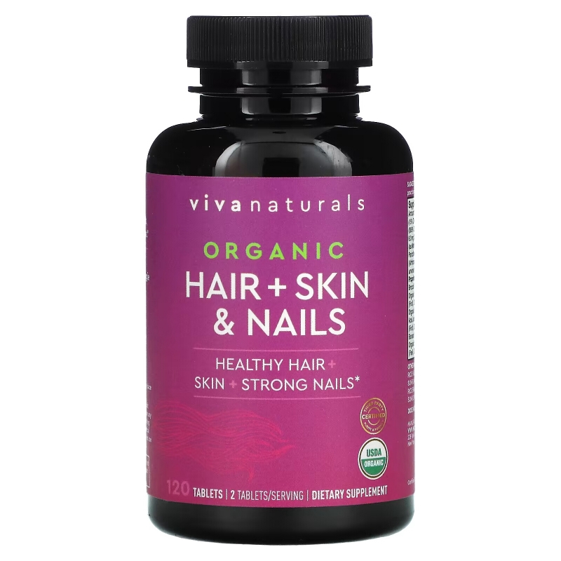 Viva Naturals, Organic Hair + Skin & Nails, 120 Tablets