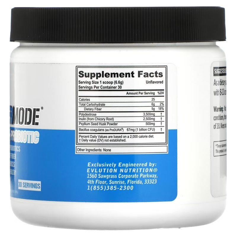 EVLution Nutrition, FiberMode, Fiber + Probiotics, Unflavored, 6.98 oz (198 g)