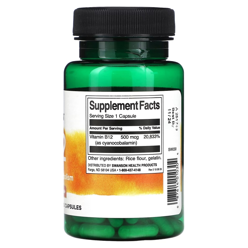 Swanson, Vitamin B12, 500 mg, 100 Capsules