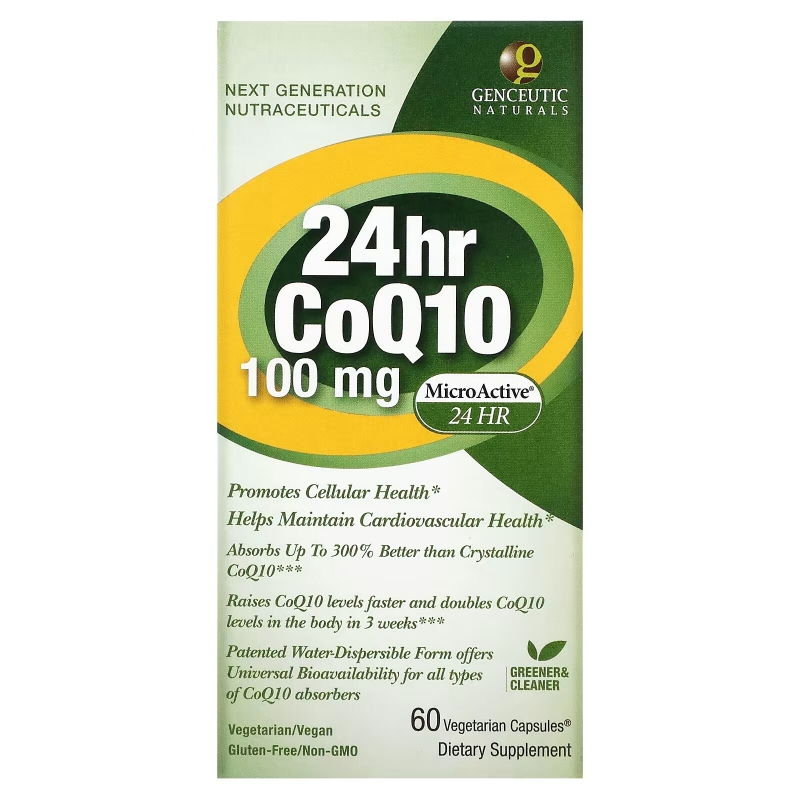 Genceutic Naturals, Коэнзим Q10 24 Часа, 100 мг, 60 капсул