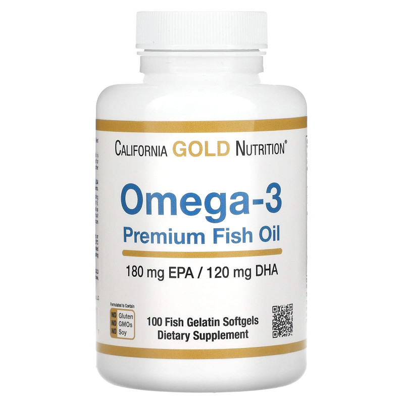 California Gold Nutrition, Омега-3, рыбий жир высшего качества, 100 желатиновых капсул с рыбьим жиром