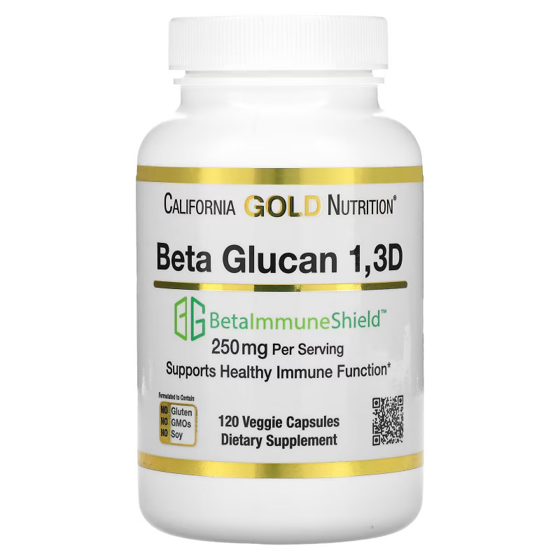 California Gold Nutrition, Beta Glucan 1-3D with Beta-ImmuneShield, 250 mg Per Serving, 120 Veggie Capsules